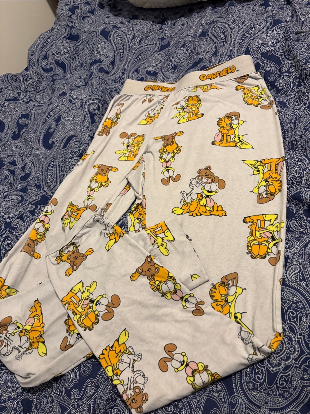 Garfield Ladies Pajama Pants - Cream with Yellow & Brown Character Print